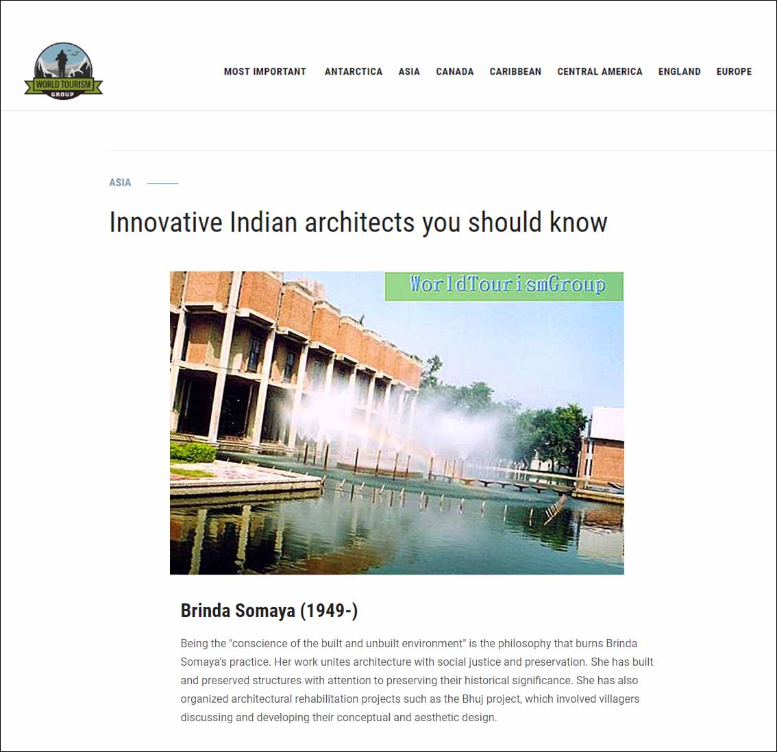 Innovative Indian Architects you should know, Asia ,World Tourism Group 2019